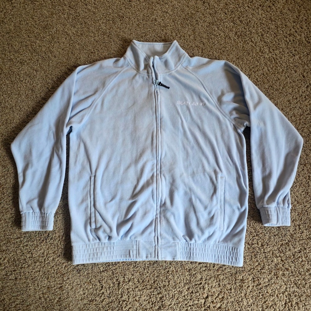 Sean John Kids Velour Track Jacket Baby Blue Zip Logo Large 16/18 Y2K Hip Hop